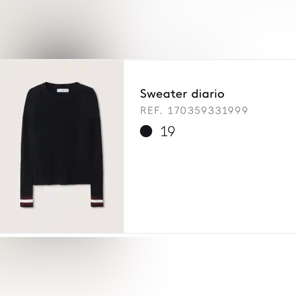 Mango Black Sweater with Burgundy and White Stripes